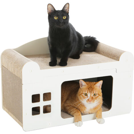 Pawz Road – Griffoir en carton pour chat 2 en 1 – Maison de grattage avec coussin – Dimensions 55x27,5x35 cm – Design décoratif et durable