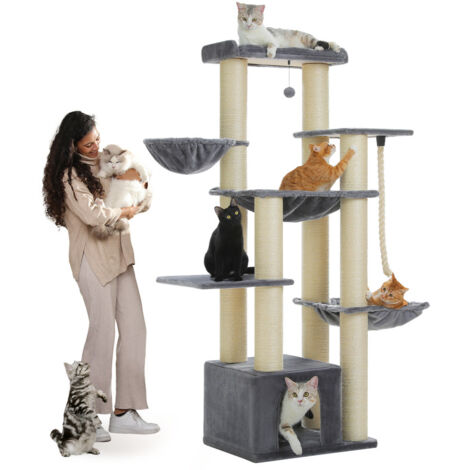 Pawz Road – Arbre à chat 170 cm avec poteaux en sisal 11 cm – Condo spacieux, hamacs confortables, perchoir – Pour plusieurs chats