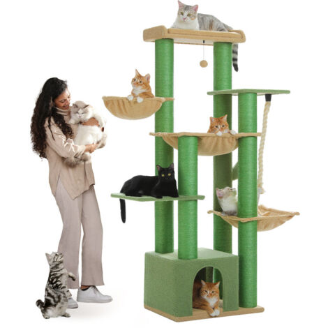 Pawz Road – Arbre à chat 170 cm avec poteaux en sisal 11 cm – Hamacs spacieux et condo – Pour plusieurs chats – Montage rapide