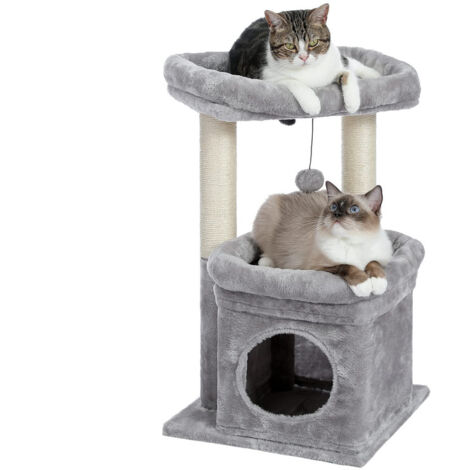 PAWZ Road Petit Arbre à Chat 60 cm, Tour de Jeux avec 2 Poteaux à Griffer Robuste, 1 Condo Spacieux & 1 Grand Perchoir, Gris