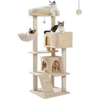 Pawz Road – Arbre à chat xl 143 cm – Condo double avec coussin amovible – Poteau griffoir – Pour gros chats jusqu'à 3 – Dimensions 55 x 70 cm