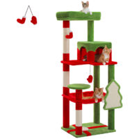 PAWZ Road Arbre à Chat en Bois, Tour de Chat Moderne, avec Griffoirs Sisal, Condo Confortable et Grand Hamac, 143cm, Rouge Noël