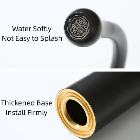 Hoch Wasserhahn Bad Schwarz Messing Waschtischarmatur Modern Design Mischbatterie für Heißes und Kaltes Wasser