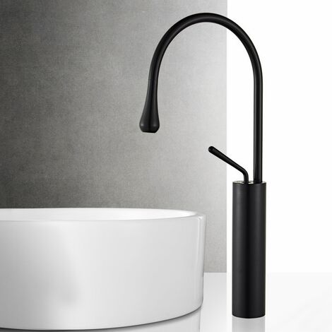 Hoch Wasserhahn Bad Schwarz Messing Waschtischarmatur Modern Design Mischbatterie für Heißes und Kaltes Wasser