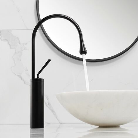 Hoch Wasserhahn Bad Schwarz Messing Waschtischarmatur Modern Design Mischbatterie für Heißes und Kaltes Wasser