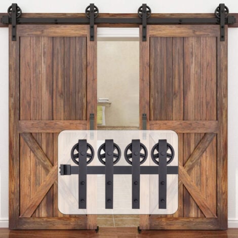 244cm/8FT Schiebetürbeschläge Doppeltür Schiebetür Set Barn Door Hardware Scheunentor Kit Schiebetürsystem Tragkraft 150kg