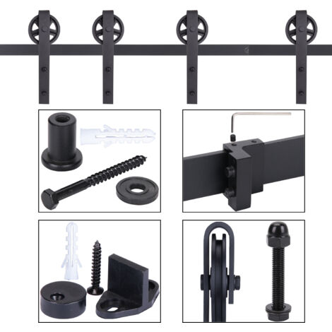 244cm/8FT Schiebetürbeschläge Doppeltür Schiebetür Set Barn Door Hardware Scheunentor Kit Schiebetürsystem Tragkraft 150kg