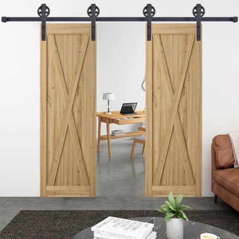 244cm/8FT Schiebetürbeschläge Doppeltür Schiebetür Set Barn Door Hardware Scheunentor Kit Schiebetürsystem Tragkraft 150kg