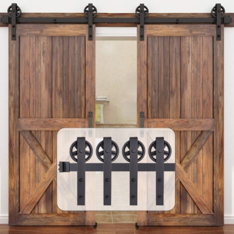 305cm/11,5FT Schiebetürbeschläge Doppeltür Schiebetür Set Barn Door Hardware Scheunentor Kit Schiebetürsystem Tragkraft 150kg