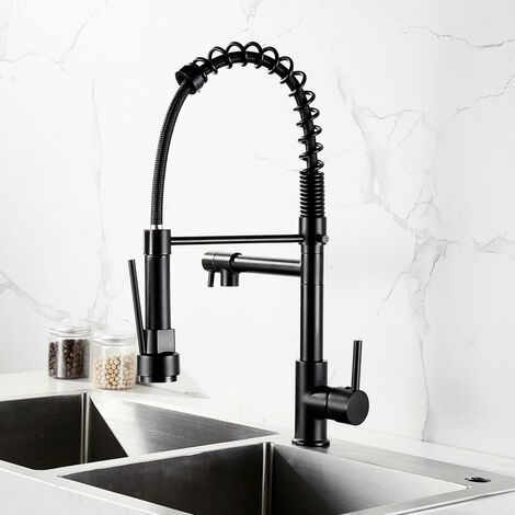 Wasserhahn Küche Spültischarmaturen mit Zwei Auslauf Hochdruck Küchenarmatur 360° Schwenk Spiralfederarmatur - Schwarz