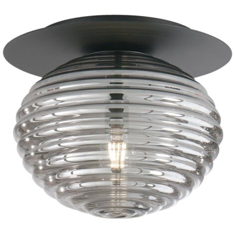 "Plafoniera RIPPLE in metallo nero con diffusore in vetro 35 cm."