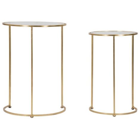 Tavolinetti struttura in ferro color oro ripiano in vetro per interni set da 2
