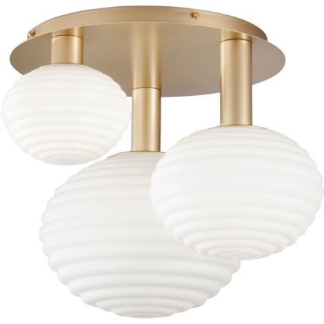"Plafoniera RIPPLE in metallo oro con tre diffusori in vetro"
