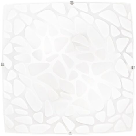 Plafoniera 30 cm in vetro bianco lucido con decoro cerchi neri