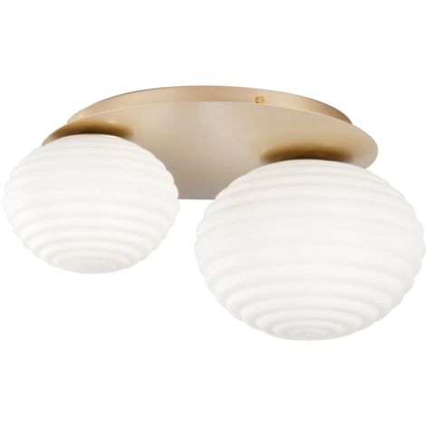 "Plafoniera RIPPLE in metallo oro con due diffusori in vetro bianco"