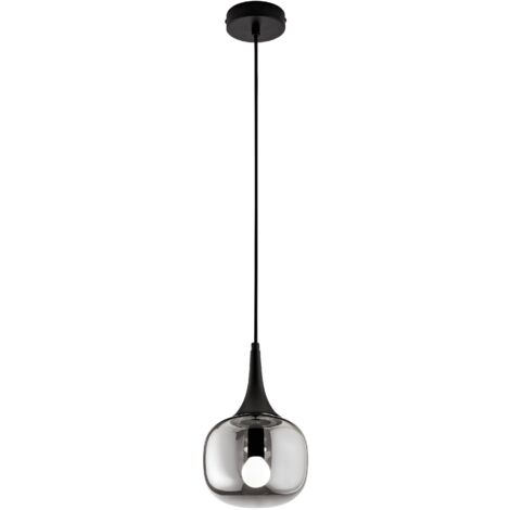 "Sospensione JAIPUR in metallo nero e diffusore in vetro fumè 17 cm."