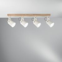 "Applique EDA in metallo bianco e legno con quattro punti luce orientabili"