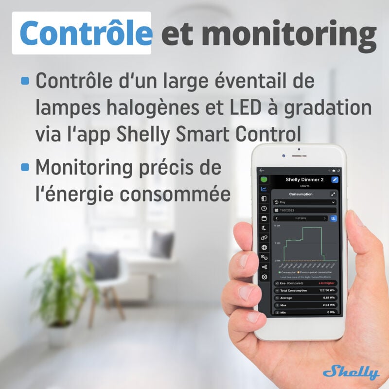 Shelly Dimmer 2, Variateur de lumière Wi-Fi, Sans fil, Sans neutre