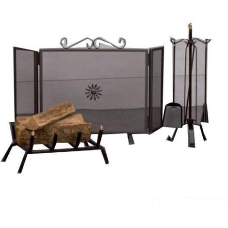 Set Camino 3 Pz Ferro Battutto Leggero Roccaraso Parascintille Attrezzi Trespolo
