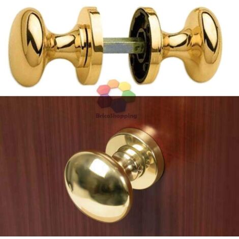 Coppia pomo maniglia pomolo girevole tondo porta portone accoppiato ottone oro l