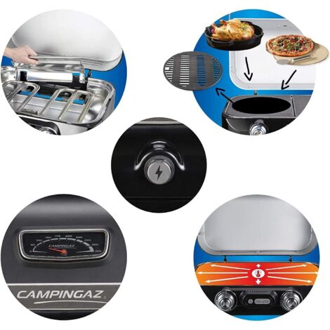 Campingaz Attitude 2100 LX Griglia A Gas Portatile - 2 Bruciatori, 5kW, Piano In Ghisa, Con Coperchio E Termometro