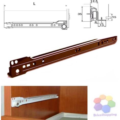 Guide Per Cassetti Con Aletta Cm 60 Marrone Guida Scorrevole Rullo Nylon Italy (1/2)