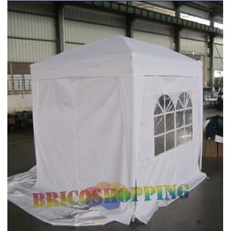 Gazebo Bianco Alluminio Pieghevole 2x2 E Teli Apertura Rapida Campeggio Cucinino