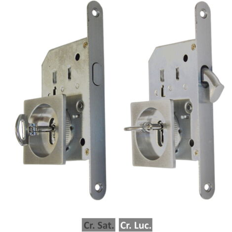 MANIGLIA PER PORTA SCORREVOLE interna ad incasso CON CHIAVE MANOPOLA QUADRATA - Colore: Cromo Sat (1/5)