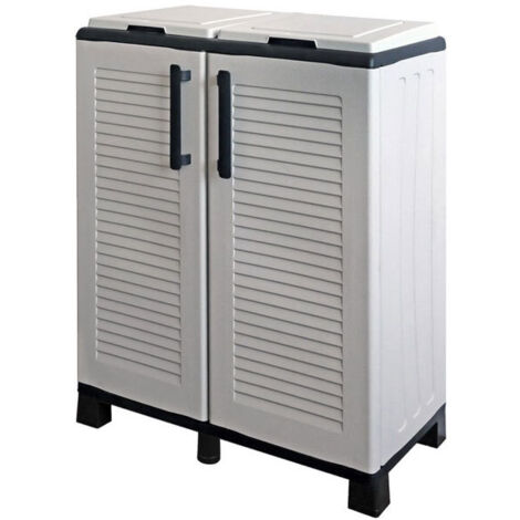 Idroweb – Mobile per raccolta differenziata 2 posti in resina antiurto – Dimensioni 68x37xh90 cm – Porta-sacco richiudibile con coperchio – Maniglie verticali (1/5)