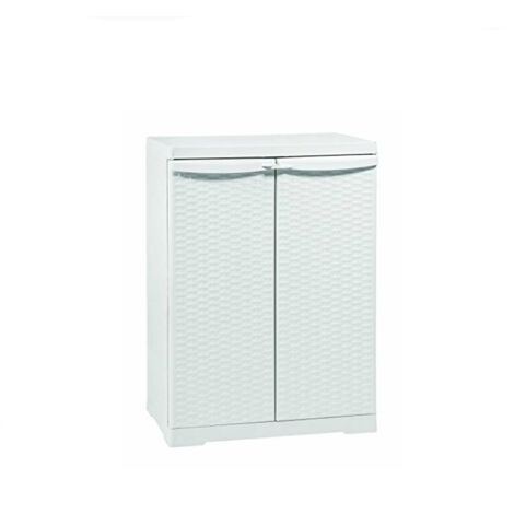 Armadio Mobile In Resina Effetto Rattan Bianco Basso 65x45x93 Made In Italy