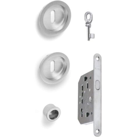 Set Maniglia Porta Scorrevole Cromo Acciaio Satinato Con Chiave Kit Porte Scorre
