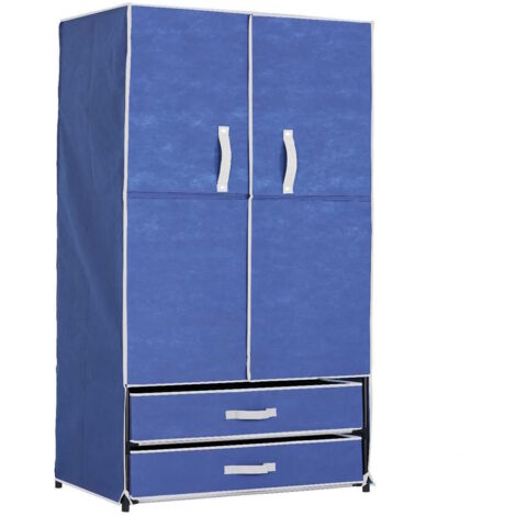 Armadio In Tessuto Tnt Leggero 74x46x172h Blu Con Cassetti Cambi