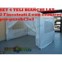 Set 4 Teli Laterali Bianchi Finestrati X Gazebo Pieghevole Alluminio O Fisso 3x3