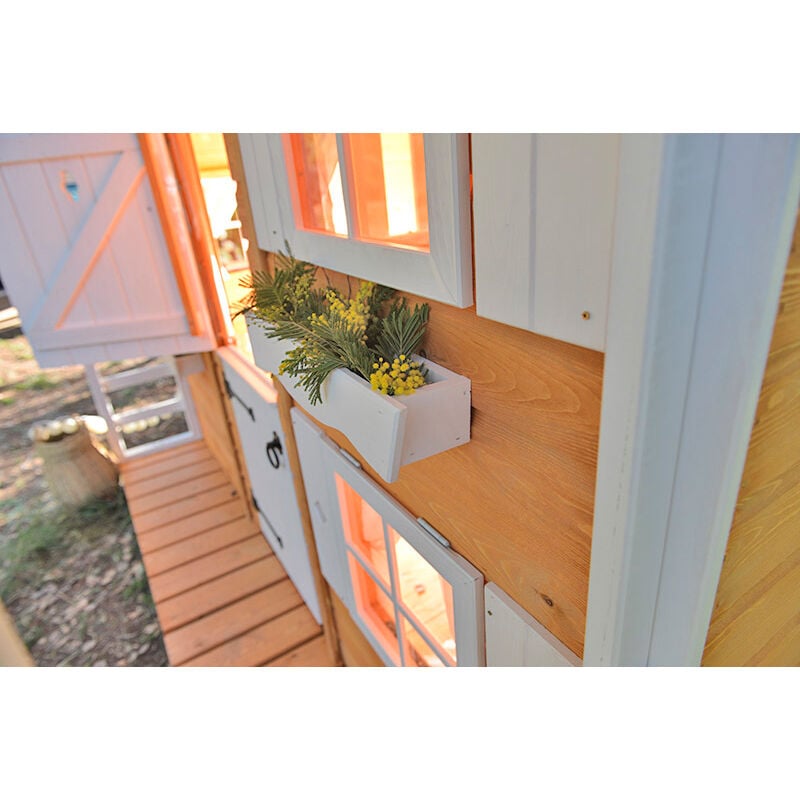 Casa da giardino per bambini con terrazza e letto a castello interno TIROL.  255x275X260 cm. CASAS