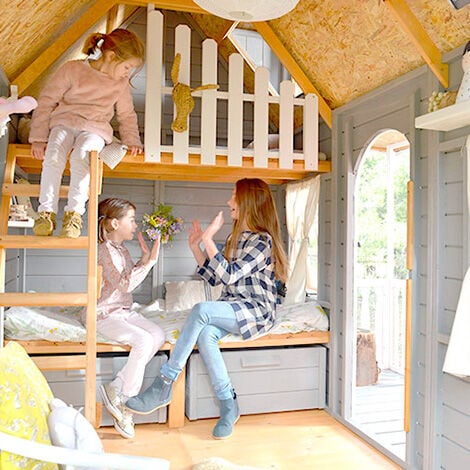 Casetta per bambini per giardino con letto a castello interno