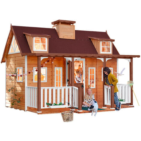 Casa in legno grande per bambini, con grande veranda coperta e