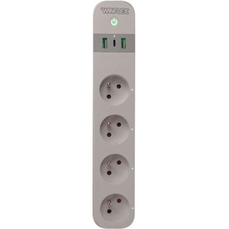 Winflex - Multiprise connectée - 4 Blocs 16A + 2 USB3 + 1USB-C 3A