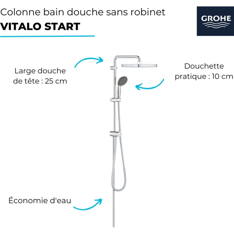 Colonne de douche sans mitigeur GROHE Quickfix Vitalio Start 250