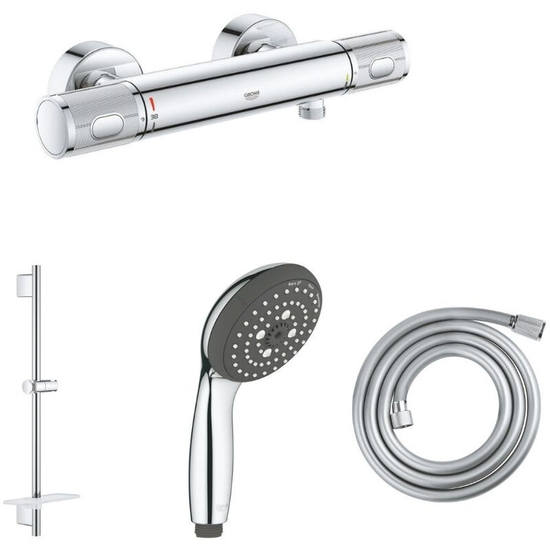 GROHE New Tempesta Ensemble de douche 60cm avec douchette 2 jets 9.5L/min.  et flexible 175cm chrome/blanc - 26162001 