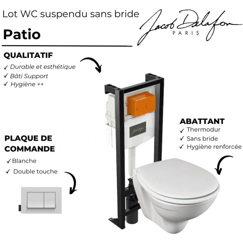 Pack WC suspendu sans bride JACOB DELAFON Patio porte rouleau Eo Classique