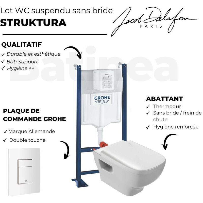 Pack WC suspendu sans bride GEBERIT Renova avec abattant déclipsable + bati  support + plaque Sigma20 chromé brillant