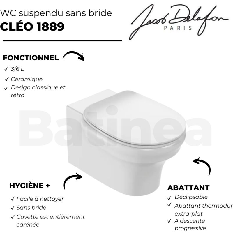 WC suspendu sans bride JACOB DELAFON Modern Life + abattant extra