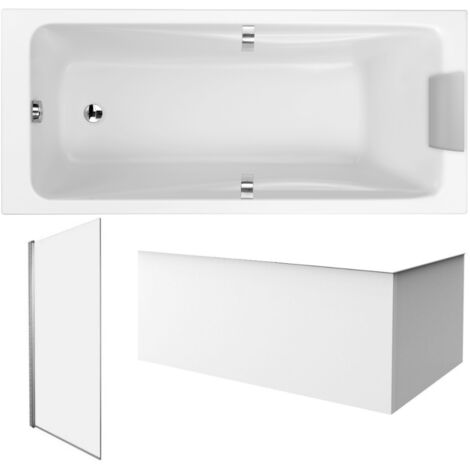 Pack baignoire droite 150 X 70 JACOB DELAFON Odéon up + pare bain 1 volet chromé + tablier en angle + vidage (1/5)