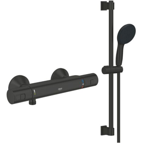 Pack mitigeur douche thermostatique GROHE Precision Start noir mat + ensemble GROHE Vitalio Start avec barre + support + pommeau
