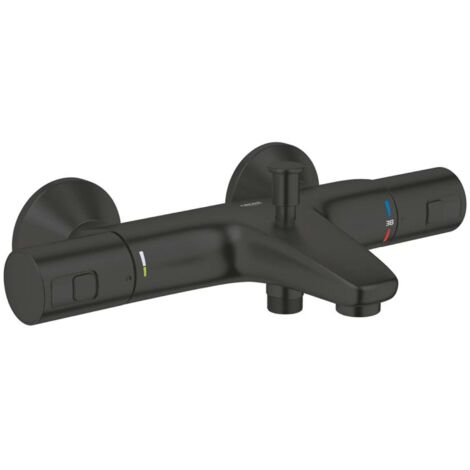 Grohe – Mitigeur thermostatique de baignoire noir – Montage mural – Régulation de température instantanée – Inverseur automatique pour 2 sorties (1/5)