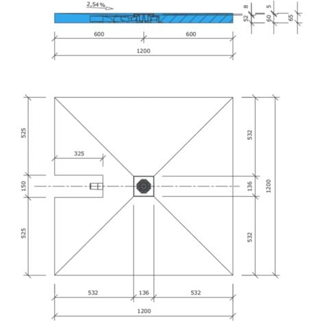 Receveur de douche à carreler 120 x 120 WEDI Fundo Plano + bonde intégrée