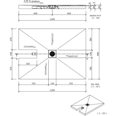 Wedi - Receveur à carreler Wedi Fundo Plano Linea sortie petit côté 120 x 90