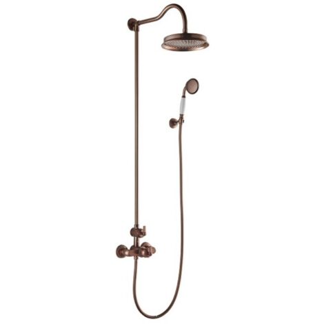 Paini France – Colonne de douche thermostatique rétro 1150mm – Inverseur 2 voies – Douche de tête Ø 225mm laiton anticalcaire – Coloris bronze auburn