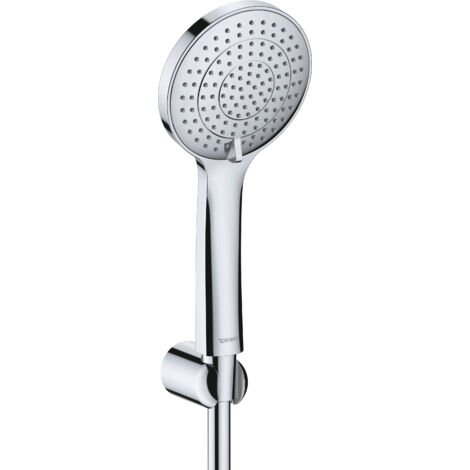 Set de douche universel Duravit, douchette avec fonction d'économie d'eau, y compris coude de raccordement mural et flexible de douche flexible, chromé (1/3)