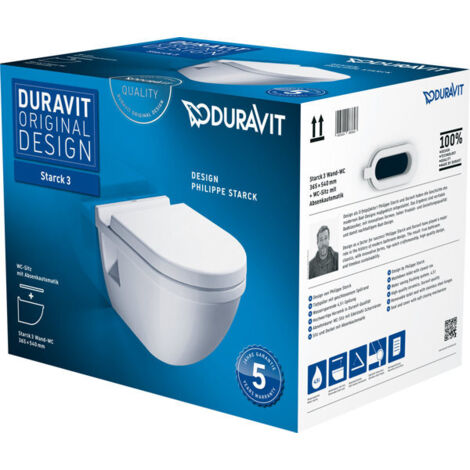 WC suspendu Duravit Starck 3 SET avec abattant à descente – Mécanisme d'abaissement automatique – Gorge 540mm – Pour 4,5 et 6 litres d'eau